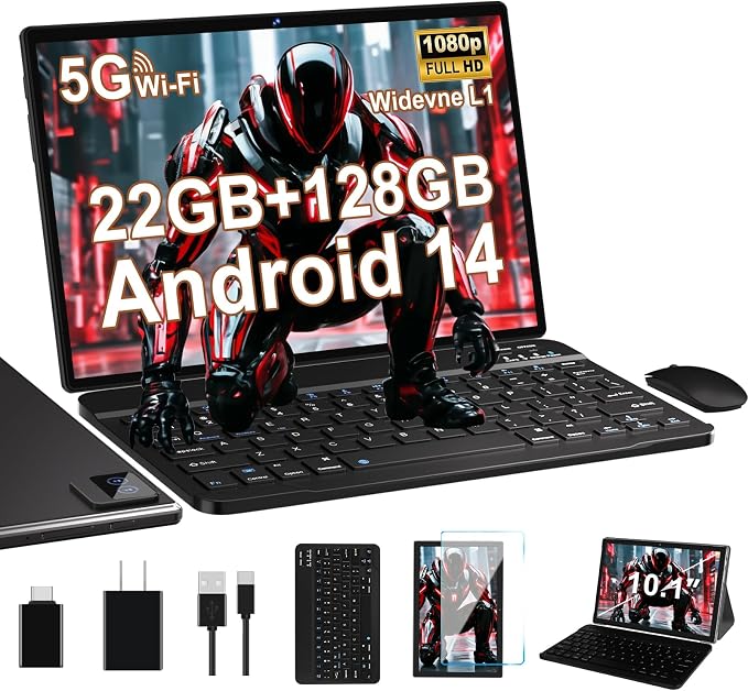 Android Tablet with Keyboard, 10 inch Android 14 Tablets 22GB+128GB, Octa-Core by AOCWEITech