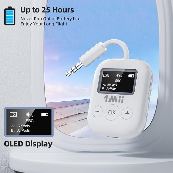 1Mii Bluetooth Transmitter for Airplane, Airplane Travel Essentials, Aptx Low - Image 5