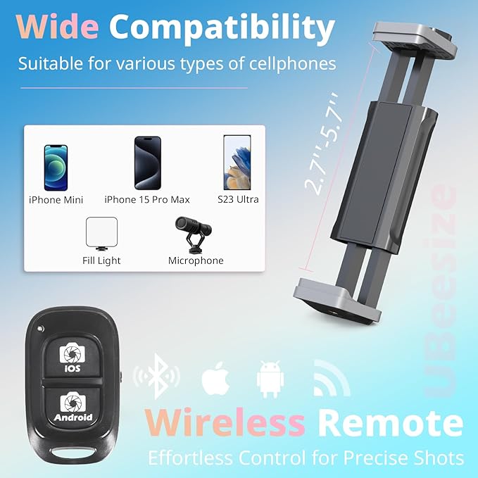 UBeesize 62" Phone Tripod & Selfie Stick, Camera Tripod Stand - Image 3