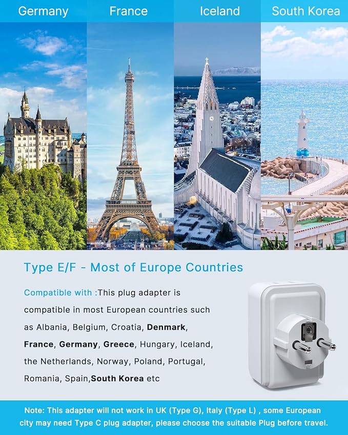 2 Pack Type E F Plug Adapter, VINTAR Germany France Travel Plug Adapter - Image 2
