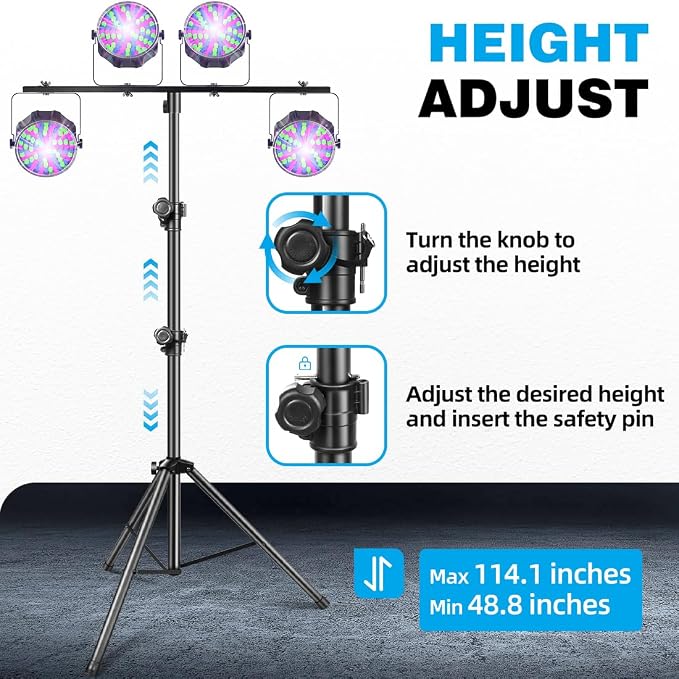 DJ Stand, T-Bar Tripod Stage Lights Stand Portable and Adjustable 49-114 Inch - Image 5