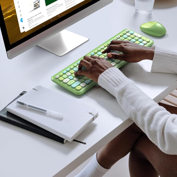 KNOWSQT Wireless Keyboard and Mouse Combo, Pale Green Full-Sized 2.4G Silent - Image 4