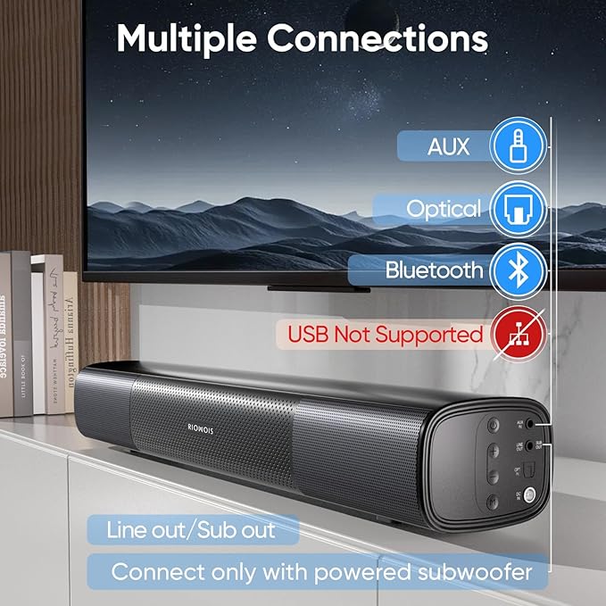 Sound Bar for Smart TV, Bass Boost and Crisp Vocals, Optical/AUX/Wall Mount - Image 6