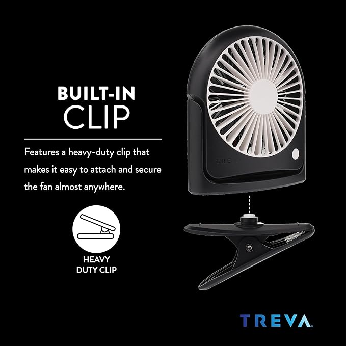 Treva 5 Inch Rechargeable Powered Clip Fan 3 Speed Slim and Portable Indoor and - Image 4