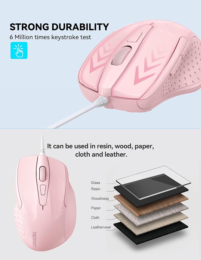 TECKNET Wired Mouse, 6-Button Corded - Image 4