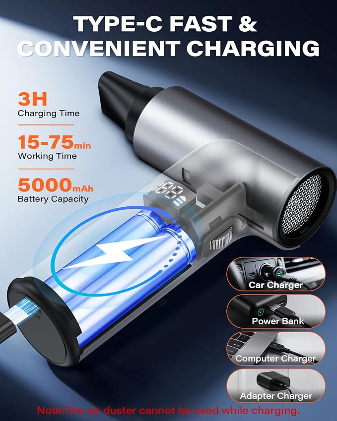 APPS2Car Electric Air Duster Upgraded 11-Speed Fast Charging Mini Compressed - Image 5