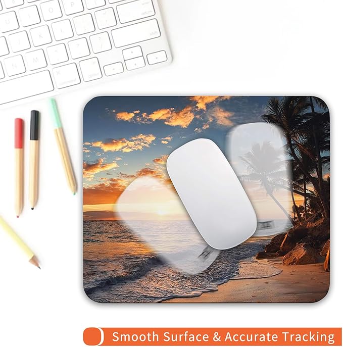 Square Mouse Pad Beach Sunset, Personalized Premium-Textured Custom Mouse Mat - Image 4