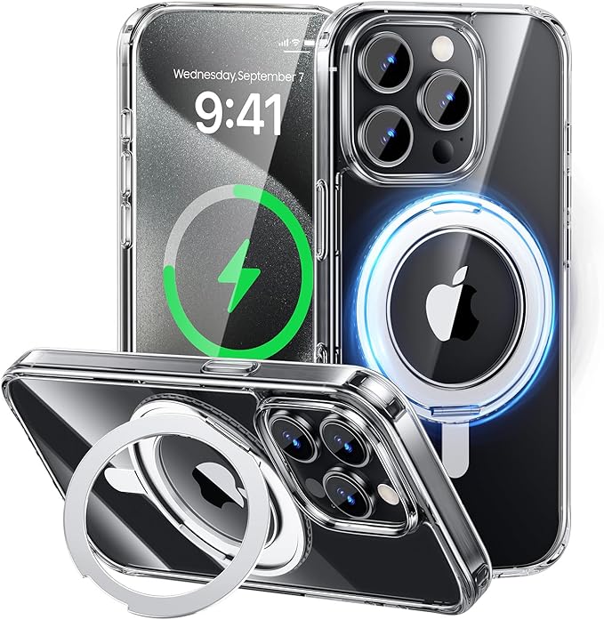 MAGIC JOHN for iPhone 15 Pro Case 360° Rotatable Magnetic Invisible Stand by MAGICJOHN