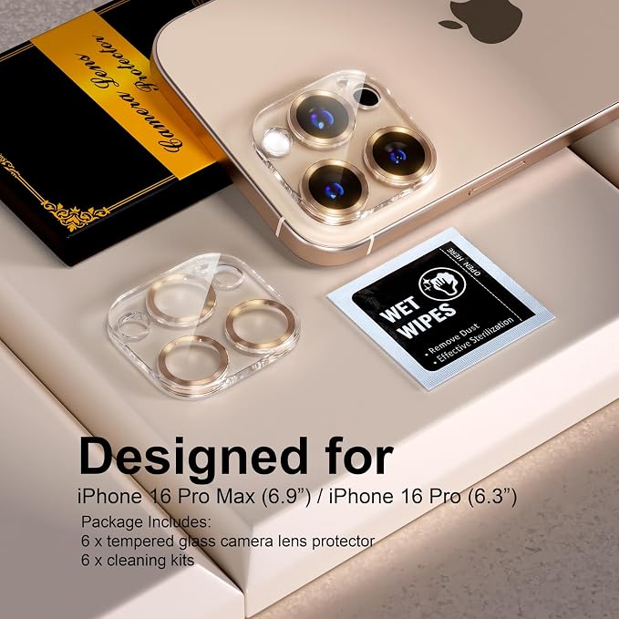 beuxece for 6 Pack iPhone 16 Pro/iPhone 16 Pro Max Camera Lens Protector 9H - Image 2