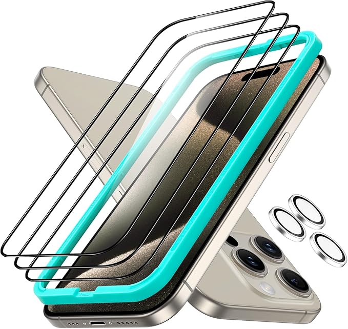 ESR 3+1 Pack for iPhone 15 Pro Max Screen Protector, Full Coverage Ultra-tough by ESR