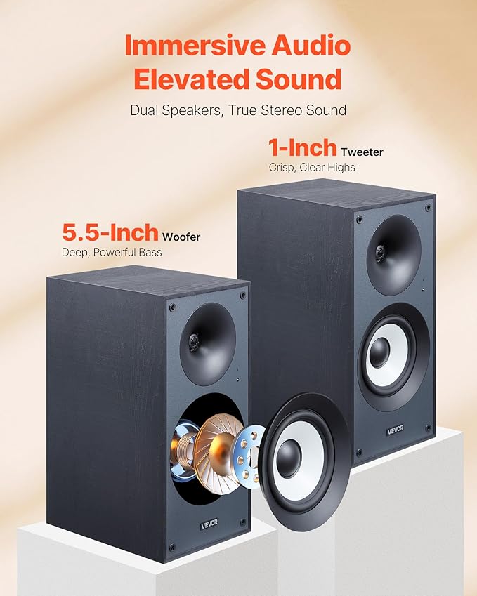 VEVOR Powered Bookshelf Speakers, 25W x 2, Active Studio Monitor Speaker - Image 2