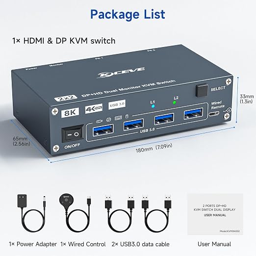 HDMI Displayport Hybird KVM Switch 2 Monitors 2 Computers 8K@60Hz 4K@144Hz - Image 9