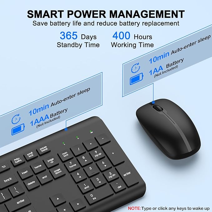 Wireless Keyboard and Mouse Combo, Full-Size Silent Ergonomic Keyboard and - Image 5