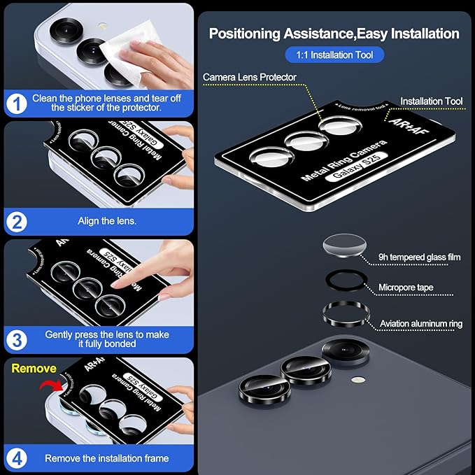 for Samsung Galaxy S25 Camera Lens Protector, Individual Metal Ring Tempered - Image 6