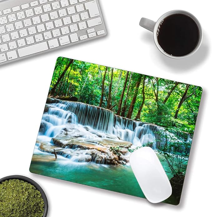 Mouse Pad, Forest Waterfall Natural Scenery Mouse Pad Custom Design, Square - Image 4
