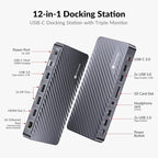 Docking Station Triple Monitor, 100W Laptop Charging, 10Gbps USB-C/A, Plug & - Image 2