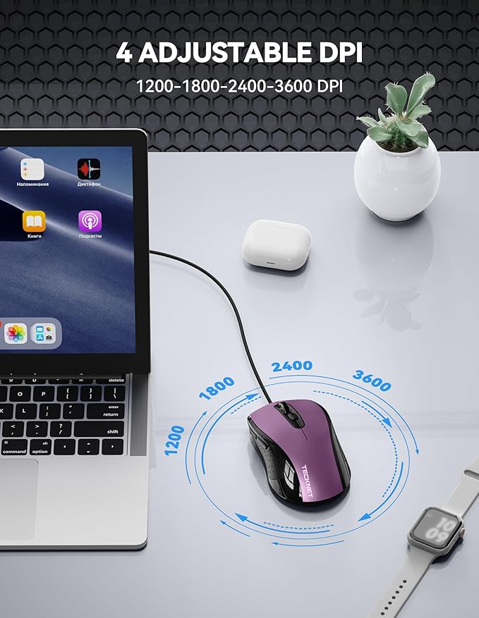 TECKNET USB Wired Mouse, 3600DPI Corded Computer Mouse - Image 3