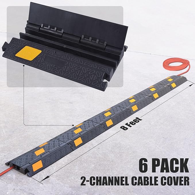 6 Pack 2-Channel Rubber Cable Protector Ramp, Visible at Night, Durable Rubber - Image 3