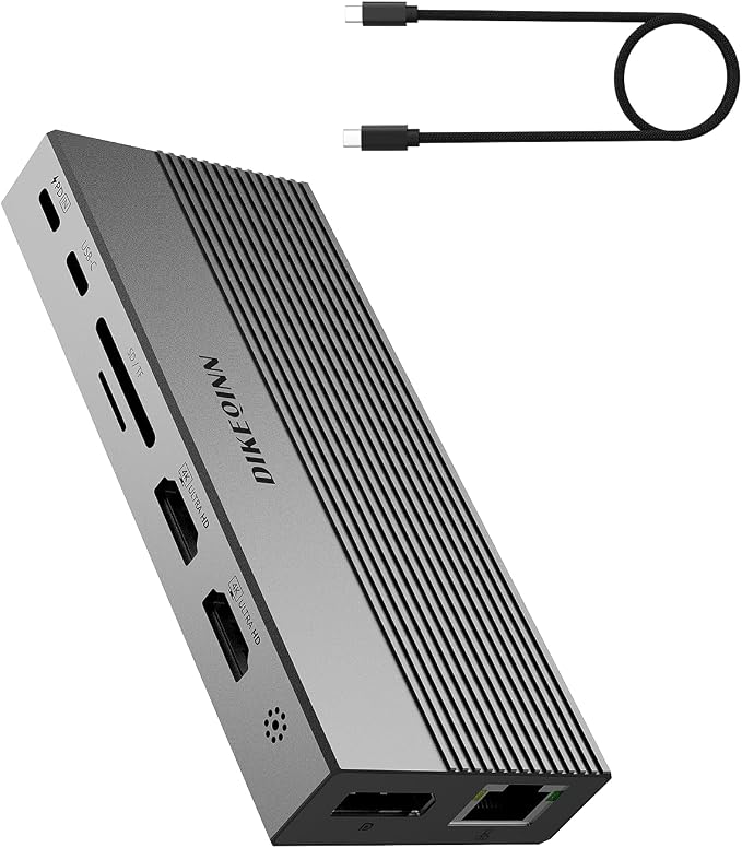 13-in-1 USB C Docking Station: Triple 4K Display, 100W Power Delivery, 5Gbps by DIKEQINN