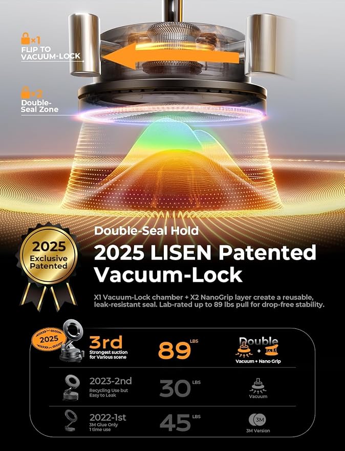 LISEN Suction Cup Phone Mount, Vacuum Magnetic Phone Holder, 360° Adjustable - Image 8
