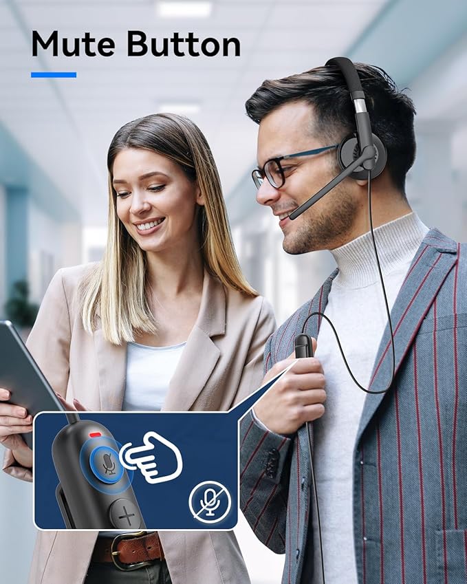 EMEET HS50 Wired Headset with Mic, On-Ear Computer Headphones with Noise - Image 6