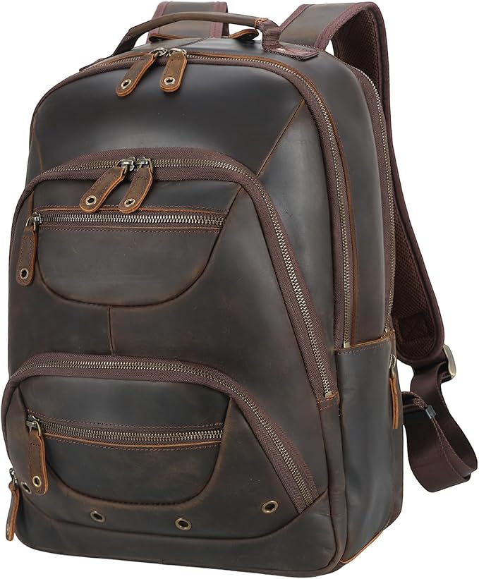 TIDING Men's Full Grain Leather Backpack Fits 16" Laptop, Vintage Business by TIDING