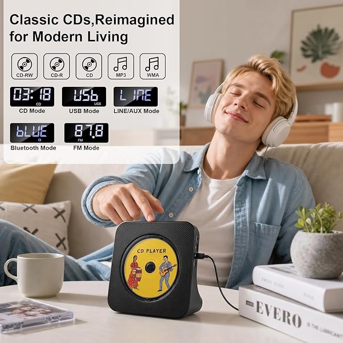 Gueray CD Player Portable Bluetooth Desktop CD Player - Image 2