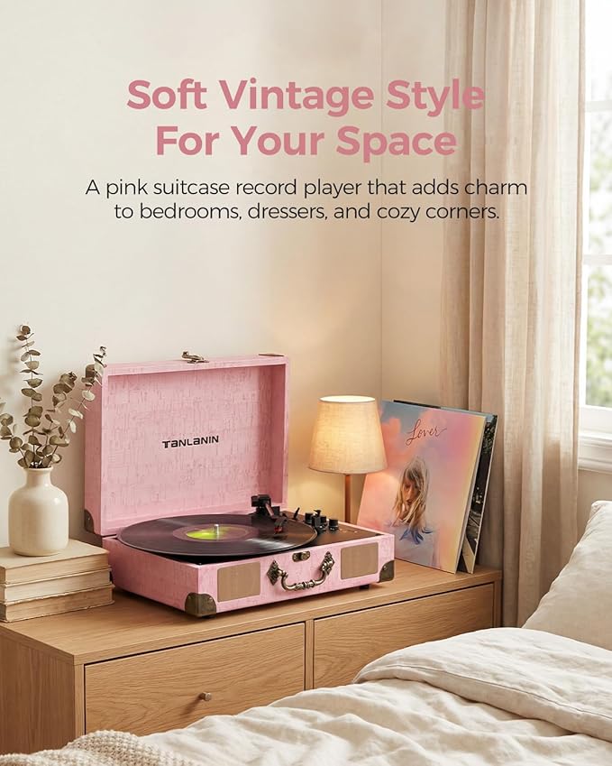Vinyl Record Player with Bluetooth Output & Input, Treble & Bass Control - Image 3