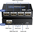 HDMI Splitter 1 in 4 Out 4K@30Hz, Powered 1x4 HDMI Video Splitter 4 Ports - Image 9
