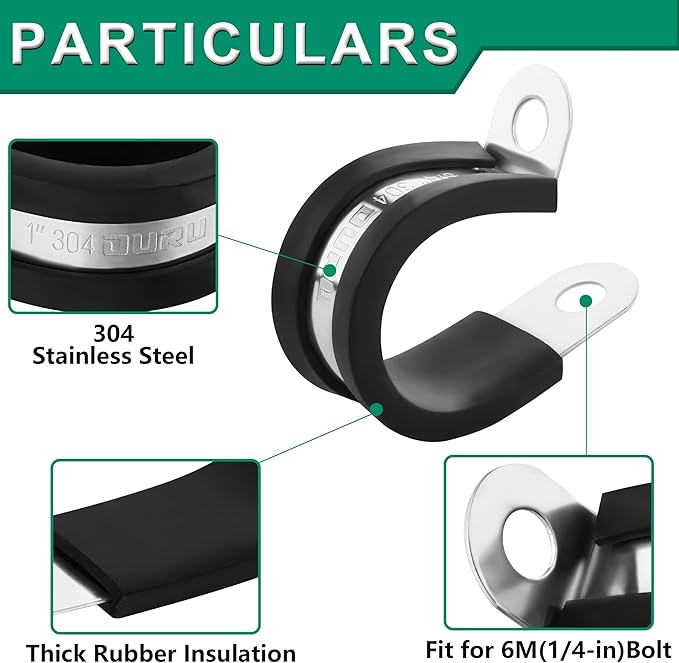 50PCS Cable Clamps 1-1/4 Inch 304 Stainless Steel Cable Clamps Rubber Coated - Image 3