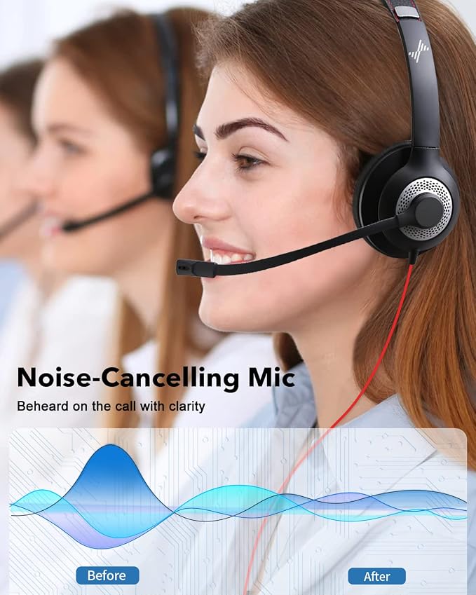 USB Headset with Microphone for PC, On-Ear Computer Laptop Headphones with - Image 2