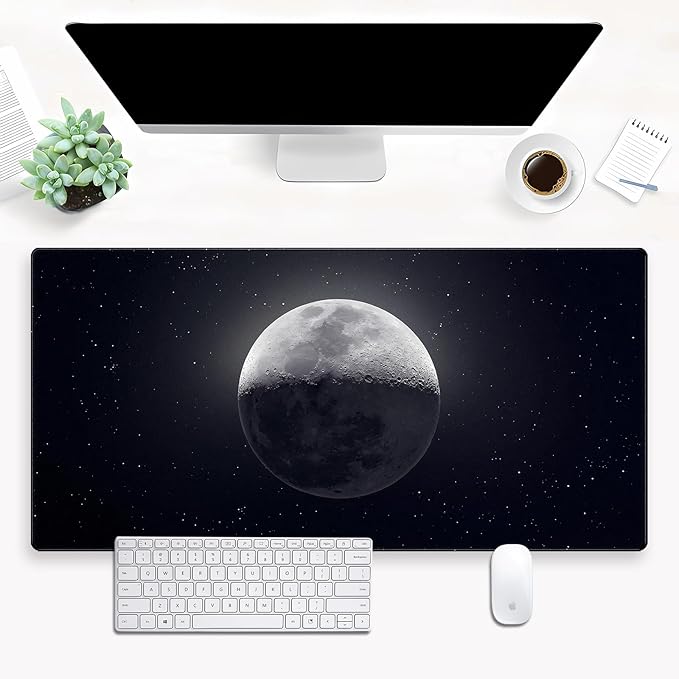 Moon Mouse Pad Sci-fi Galaxy Desk Mat Extended XL Large Gaming Mousepad Dark by Cindasun