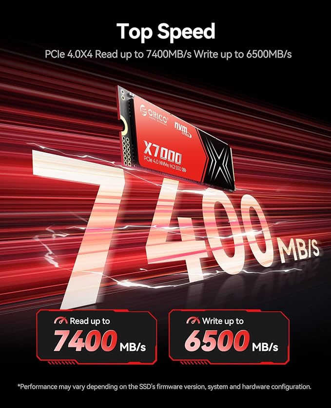 ORICO X7000 2TB NVMe SSD for Gaming, 7400MB/s Read Speed, 17μs Response Time - Image 3