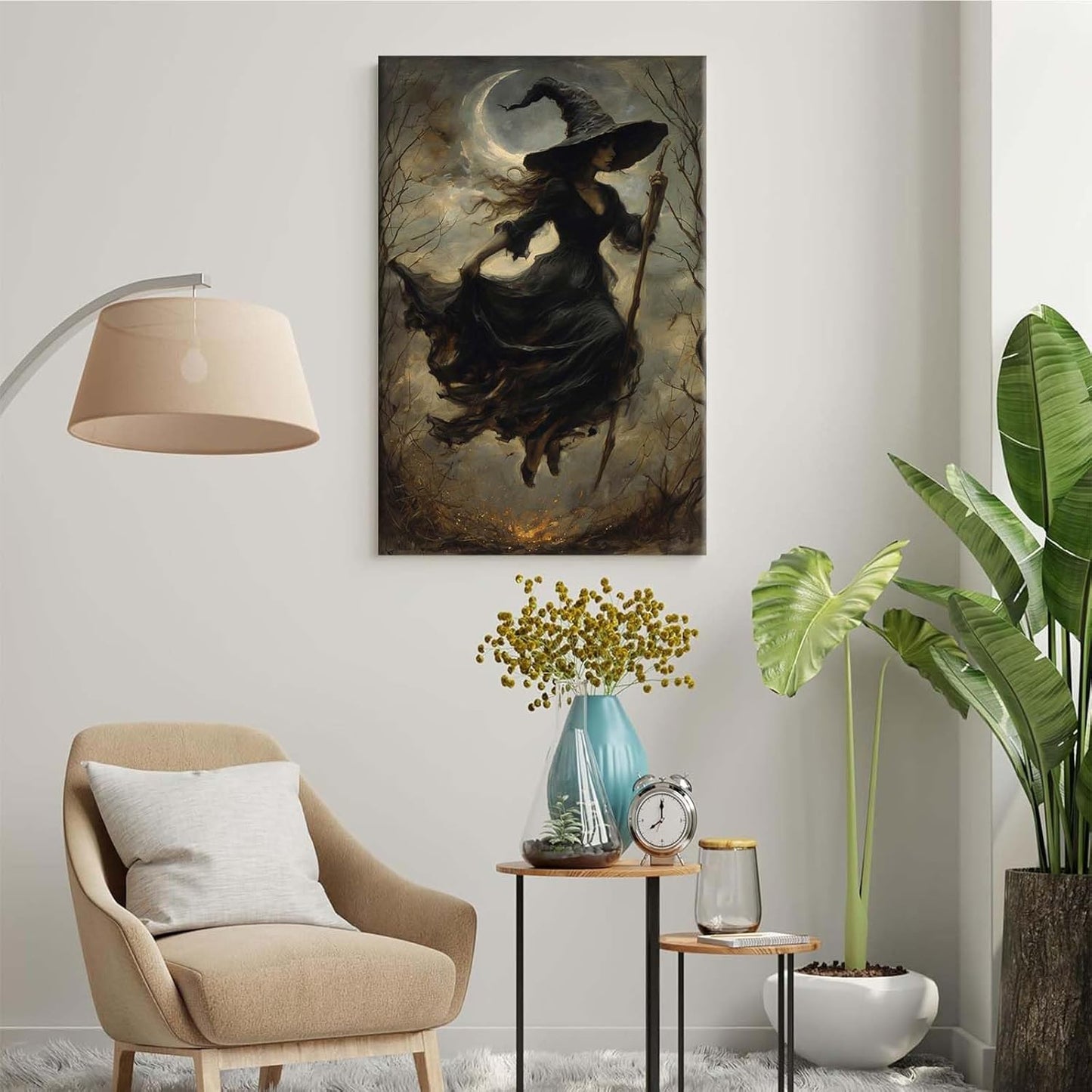 JFHCQJPK Witch in the Forest Halloween Print Wall Art Poster Witch Decor Vintage Print Dark College Wall Art Victorian Gothic Room Decor Canvas Wall Print8x12in Frameless