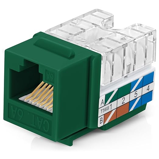 Everest 90° Angled RJ45 Cat6A Keystone Jacks 50-Pack in Green by EverestMediaSolutions