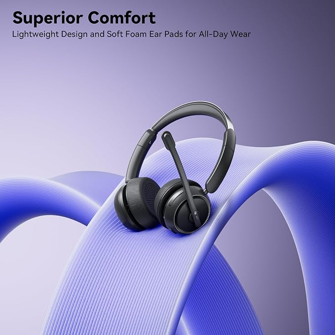 Wireless Headset with Mic for Work, Wireless Headphones with USB Dongle & - Image 5