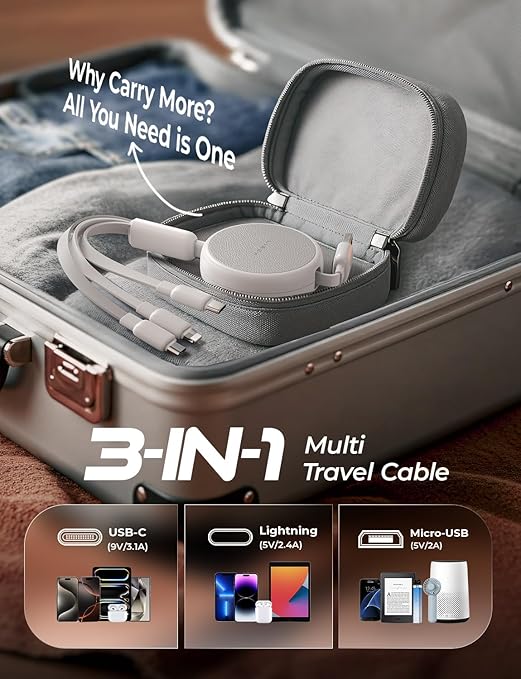LISEN Multi Charging Cable, 3 in 1 Charging Cable, Retractable Car Charger - Image 9