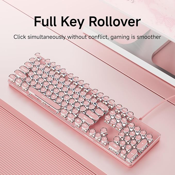 EWEADN TK100 Typewriter Keyboard Wired Mechanical Keyboard, 104 Keys Aesthetic - Image 6