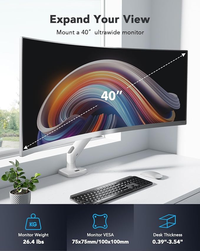 HUANUO Single Monitor Arm for 40 inch Screens, Ultrawide Computer Monitor Mount - Image 3