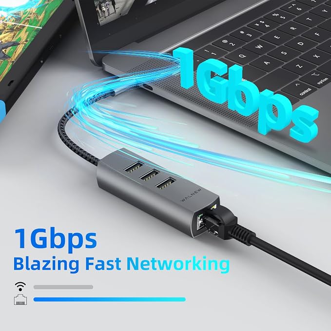 USB-C to Ethernet Adapter, WALNEW USBC to RJ45 LAN Adapter, Gigabit Cat Network - Image 3