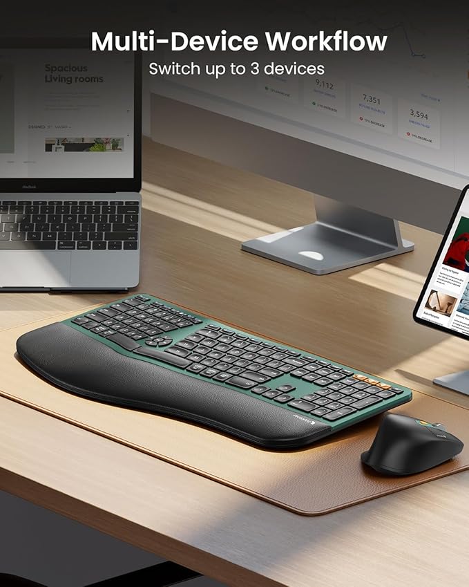 ProtoArc Ergonomic Wireless Keyboard Mouse, EKM01 Plus Full Size Ergo Bluetooth - Image 6