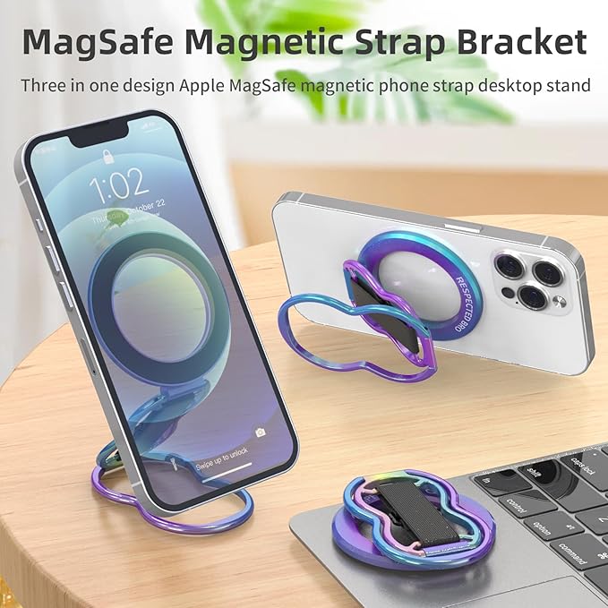 Magnetic-Phone-Grip-Stand-with-Finger-Strap, 4-in-1 Magnetic Ring Holder - Image 2