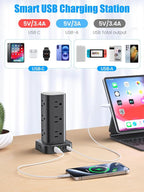 Flat Plug Power Strip Tower Surge Protector, 10FT Flat Extension Cord - Image 3