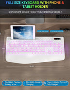 Wireless Keyboard with 7 Colored Backlit, Wrist Rest, Phone Holder, - Image 7