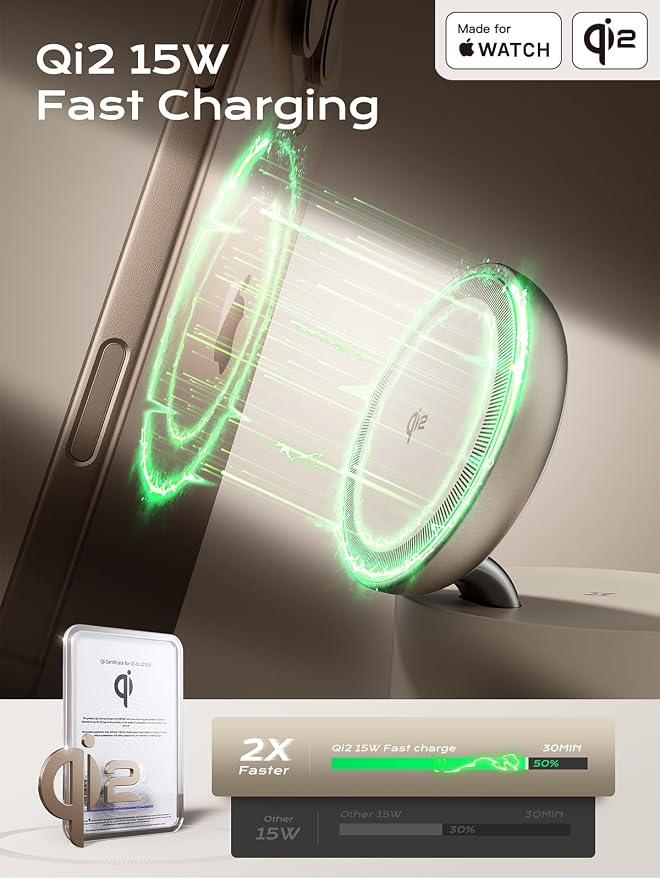 MFI Certified by Apple, 4 in 1 Magsafe Wireless Charging Station, Qi2 15W - Image 3
