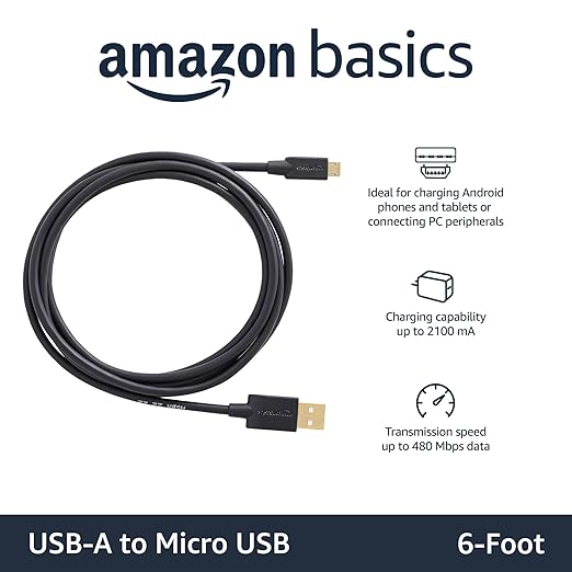 Amazon Basics 2-Pack USB-A to Micro USB Charging Cable, 480Mbps Transfer Speed - Image 2