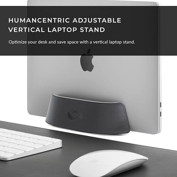 HumanCentric Vertical Laptop Stand in Vegan Black Leather, Upright Adjustable - Image 2