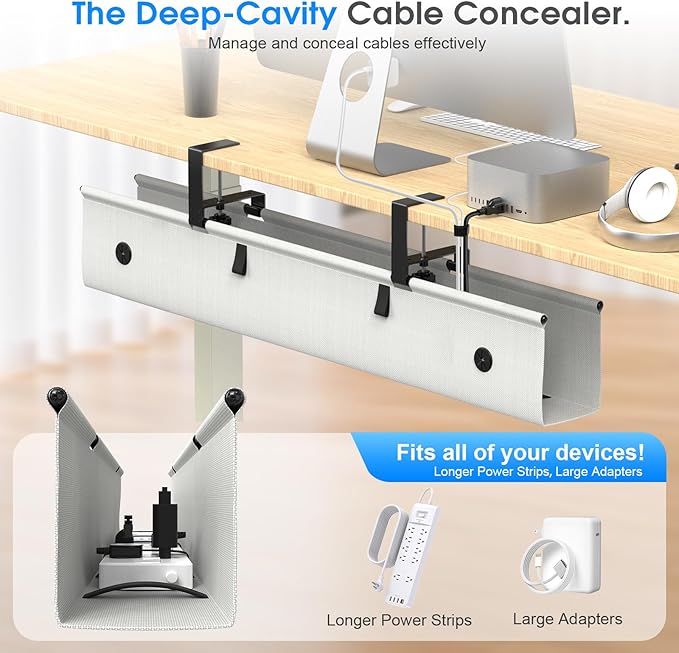 Under Desk Cable Management Tray, 40-inch No-Drill Cord Organizer - Image 3