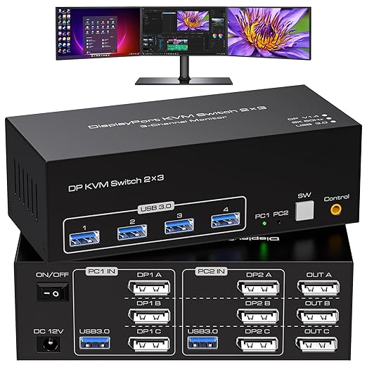 8K Displayport KVM Switch 3 Monitors 2 Computers 4K 120Hz DP KVM Switches by ATLAHET