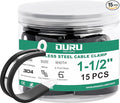 15pcs 1-1/2 Inch Stainless Steel Cable Clamps, Rubber Coated Cushioned by OURU